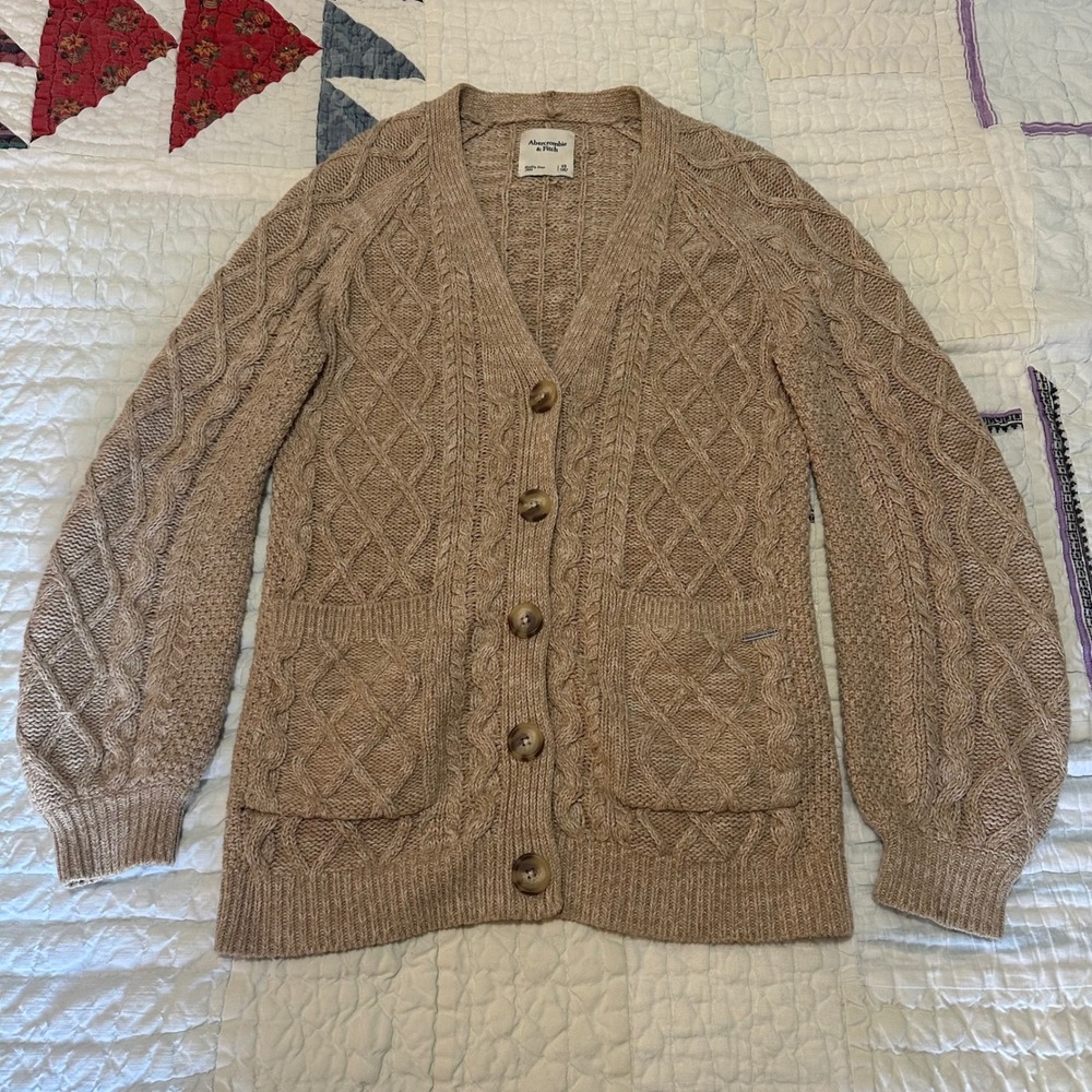 Abercrombie & Fitch Cardigan Tan Cable Knit Button Front Sweater XS